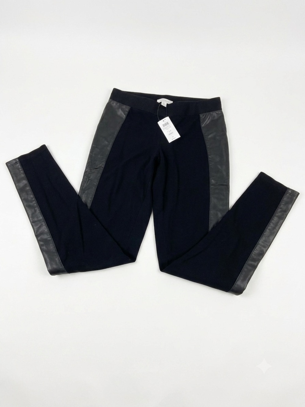 Cache Black Tuxedo Pants With Leather Trim HH